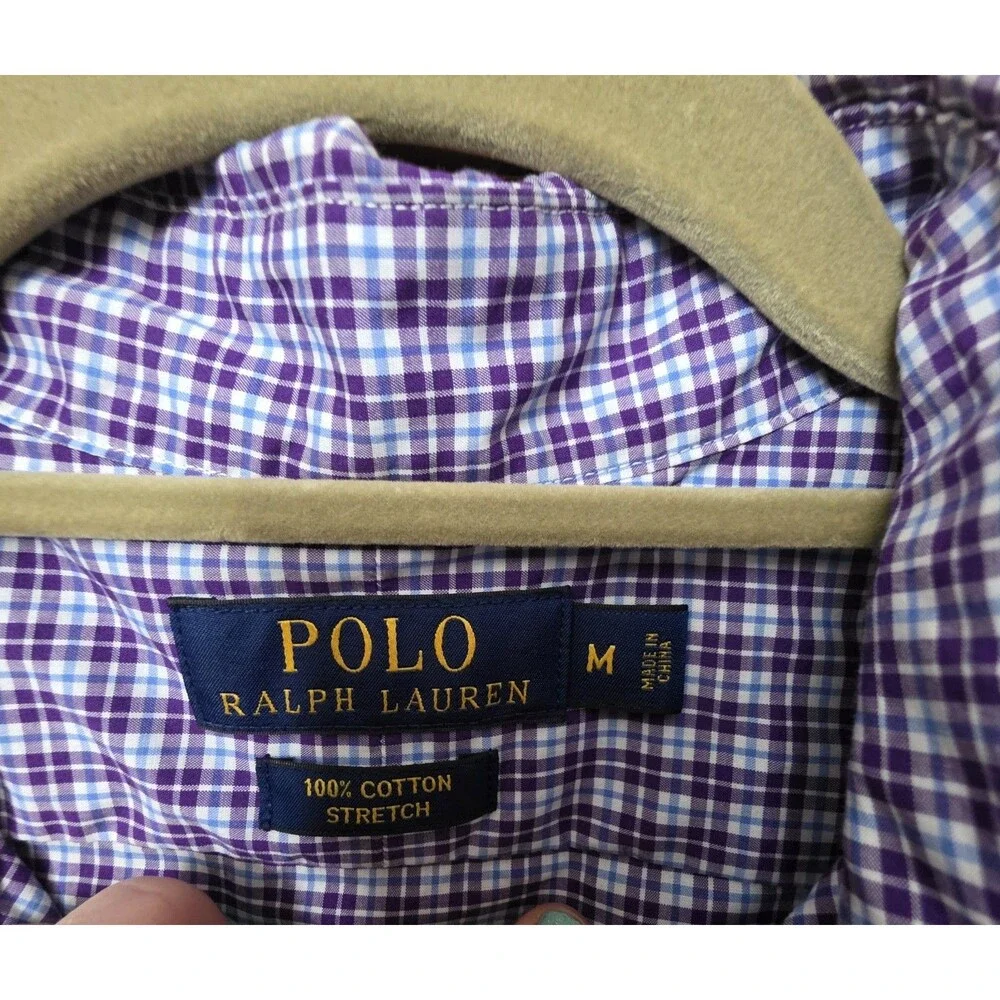 Polo Ralph Lauren Shirt Medium Blue Purple Checked Long Sleeve Button Down